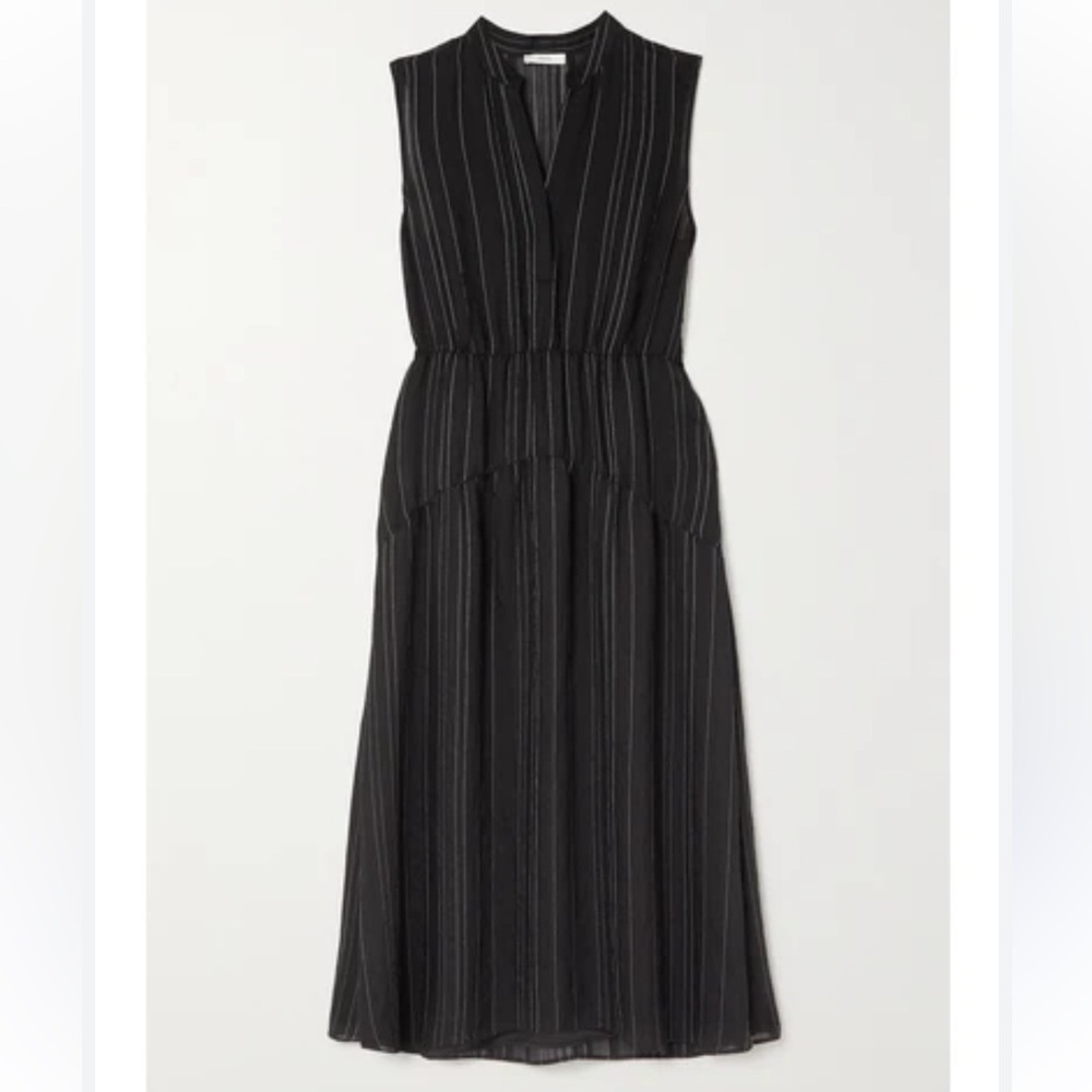 Vince Tiered Pinstripe Woven Midi Dress Size 6